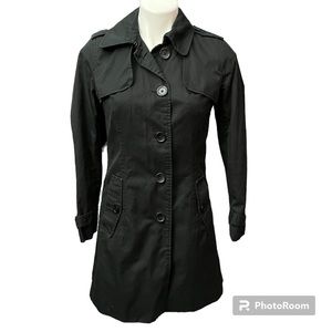 Banana Republic Factory Black Button Down Cotton Trench Coat - Size Small